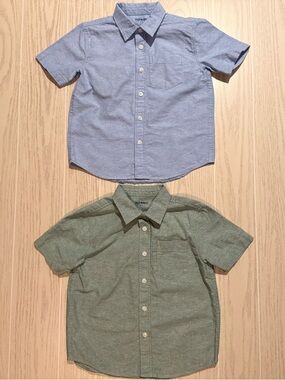 Old Navy Boys XS 5 Button Up Shirts Lot Blue Green Short Sleeve Collared Casual